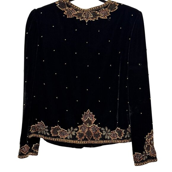 Vintage Beaded Black Velvet Gold Copper Luxurious Formal Womens Jacket Size 18 - Picture 6 of 14